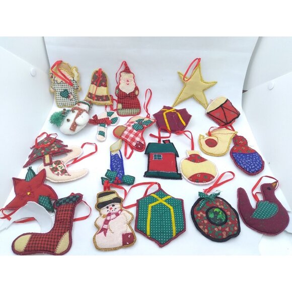 Vtg. Set 22 Fabric Christmas Ornaments -For Advent For Christmas Tree Etc READ - Picture 1 of 10